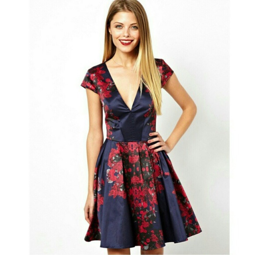 ASOS Women’s Blue Mirror Floral Skater Dress